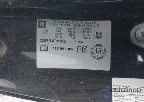 2013 Chevrolet Camaro 1Lt из США, поврежденный, VIN 2G1FF1E3XD9121527